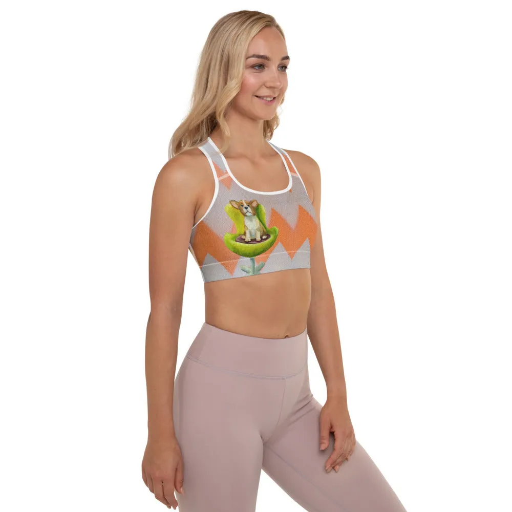 Padded Sports Bra with Corgi & "Circles" on backside