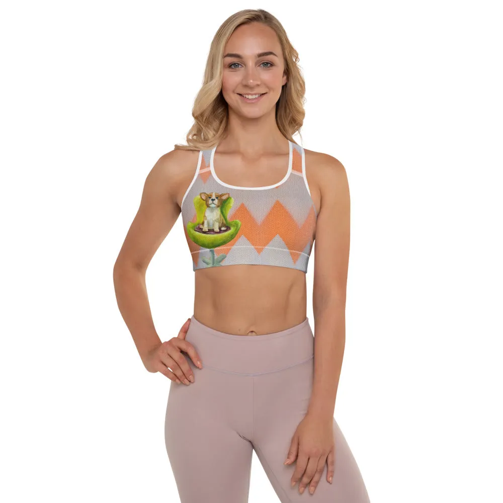 Padded Sports Bra with Corgi & "Circles" on backside