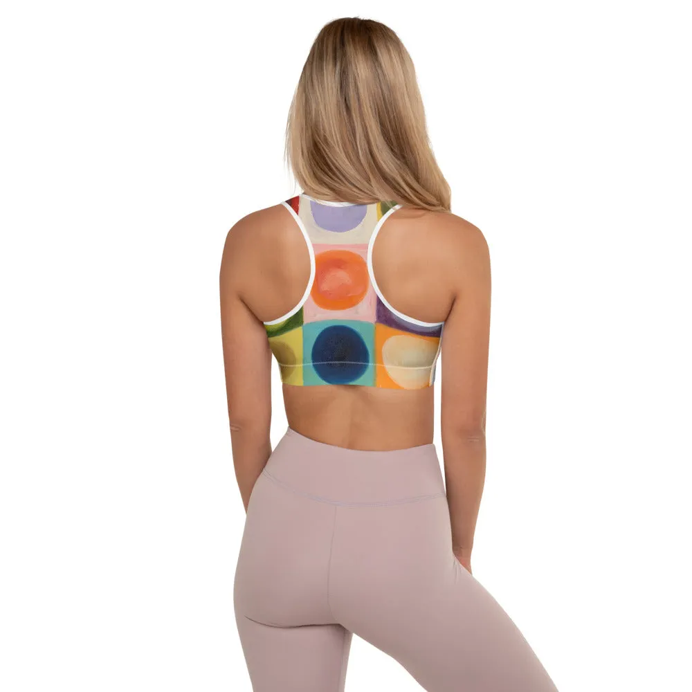 Padded Sports Bra with Corgi & "Circles" on backside