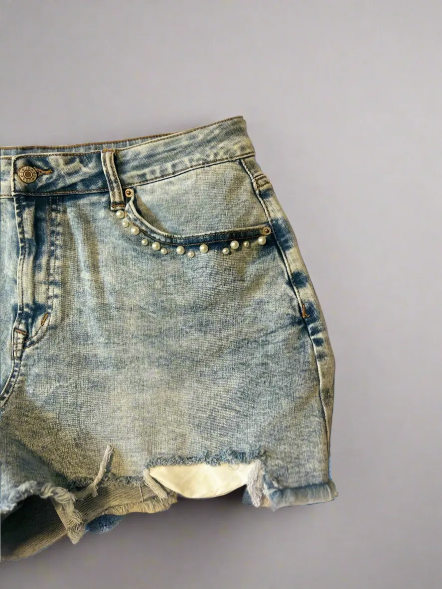 Pearl Kissed Denim Shorts