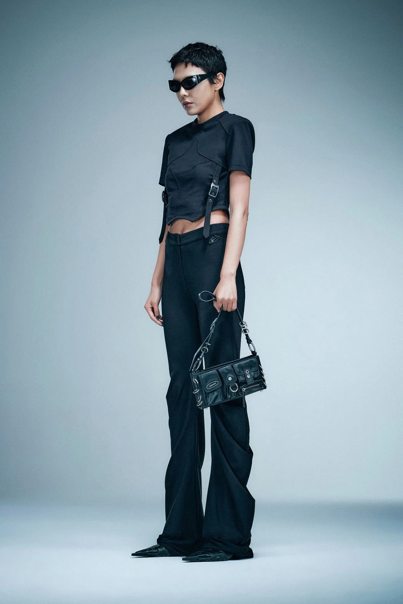 Pinch pleated mid waist pants