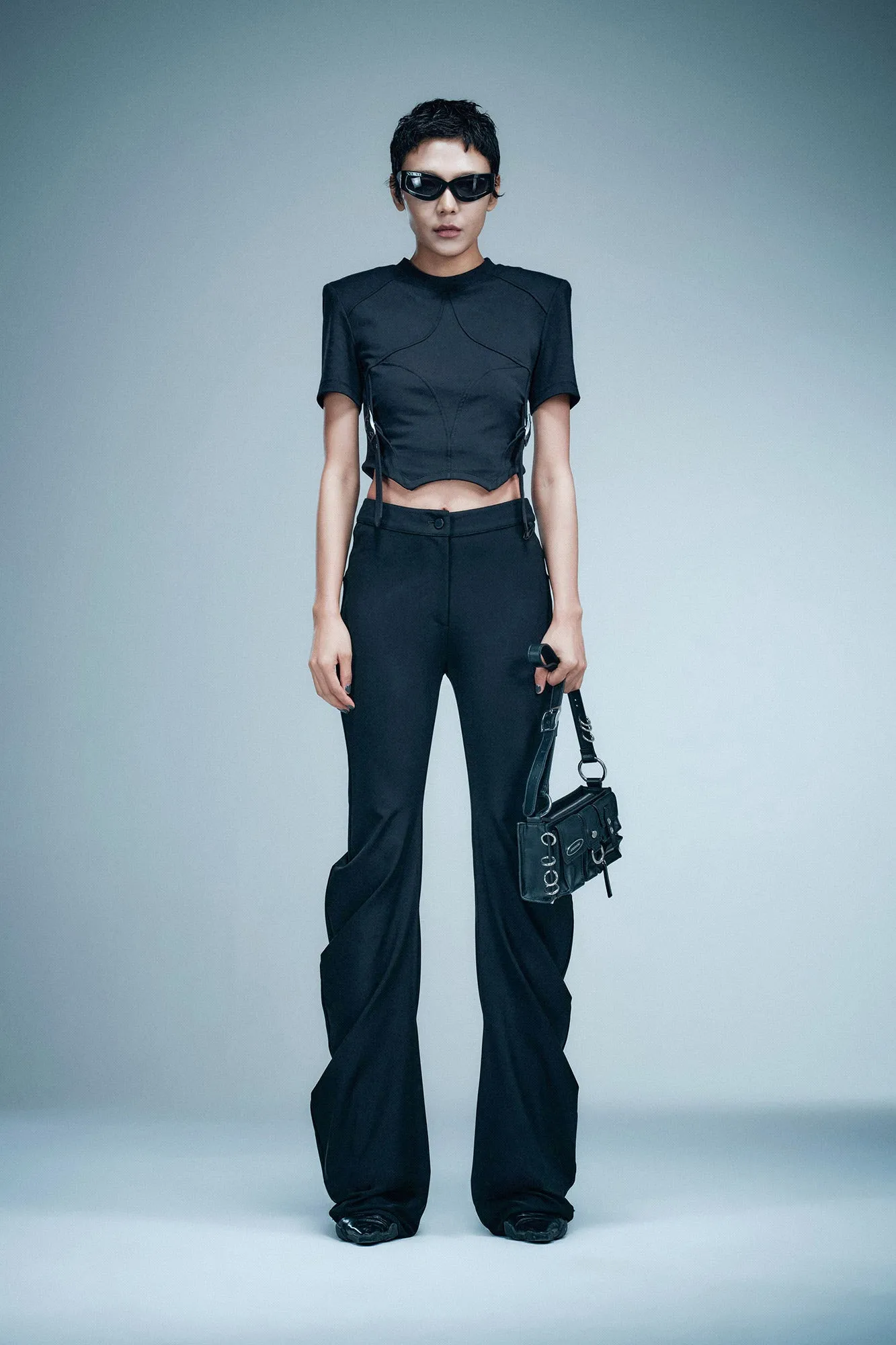Pinch pleated mid waist pants