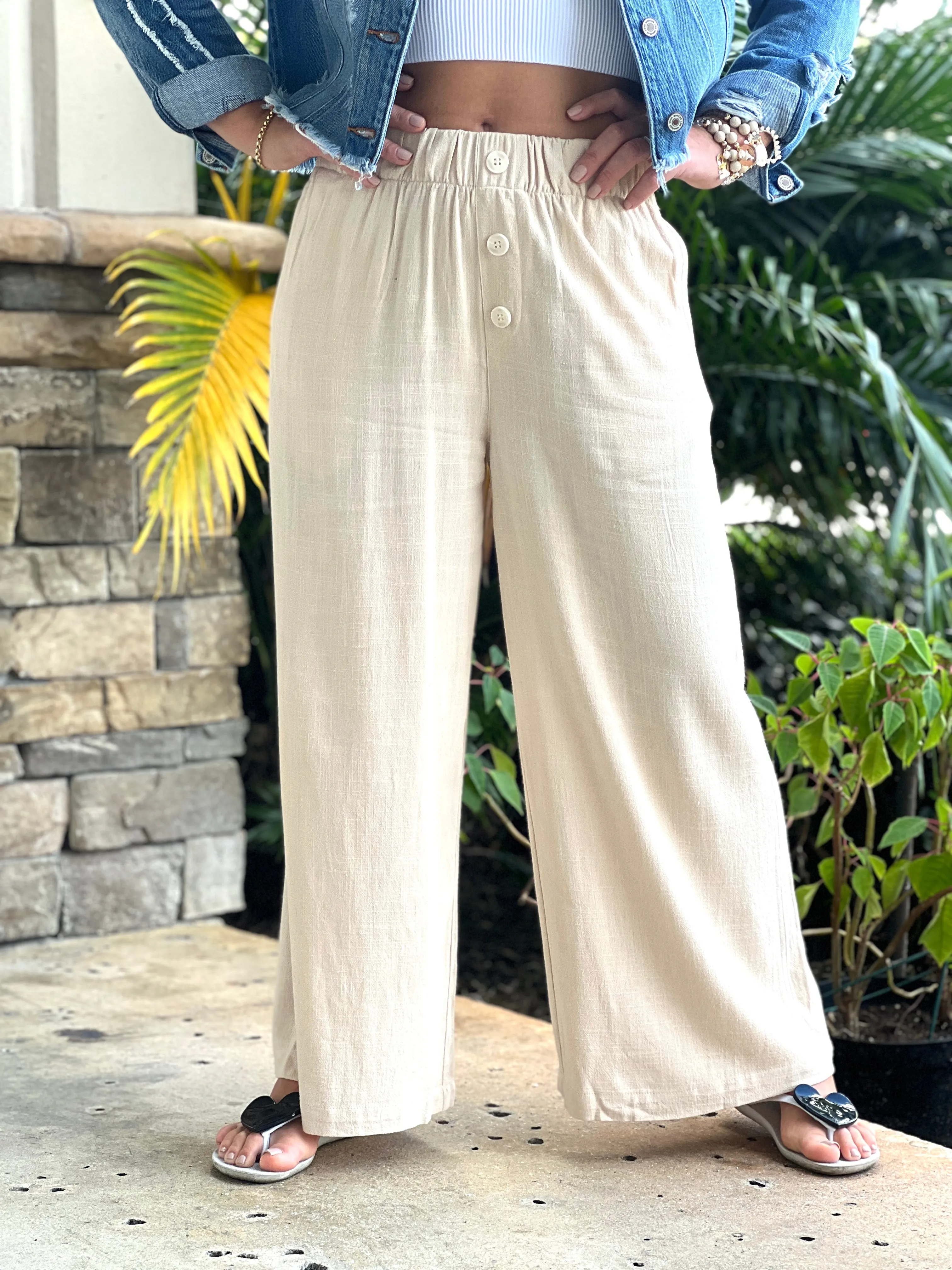 "Sara" Linen Elastic Waist Pants Pants