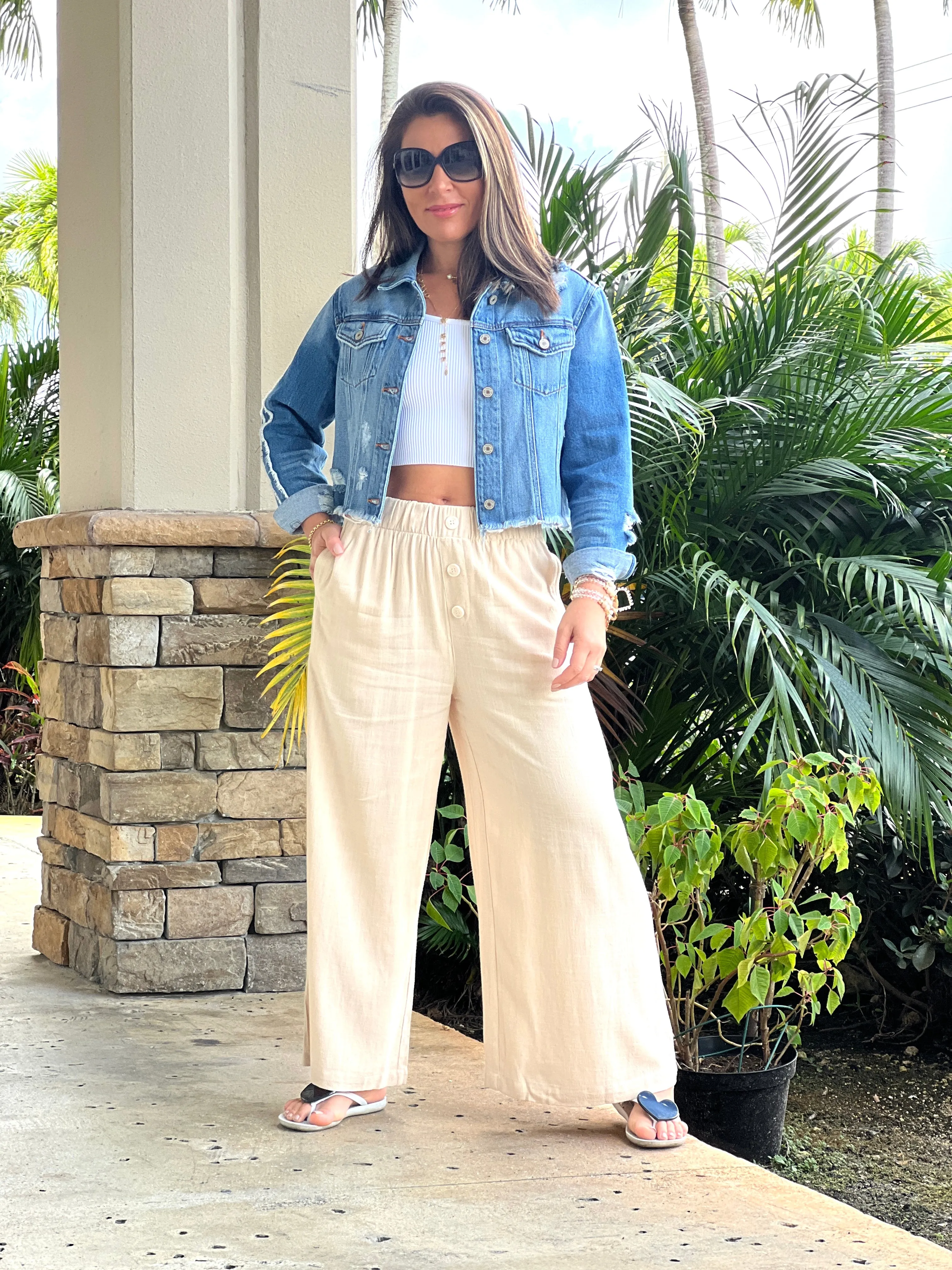 "Sara" Linen Elastic Waist Pants Pants