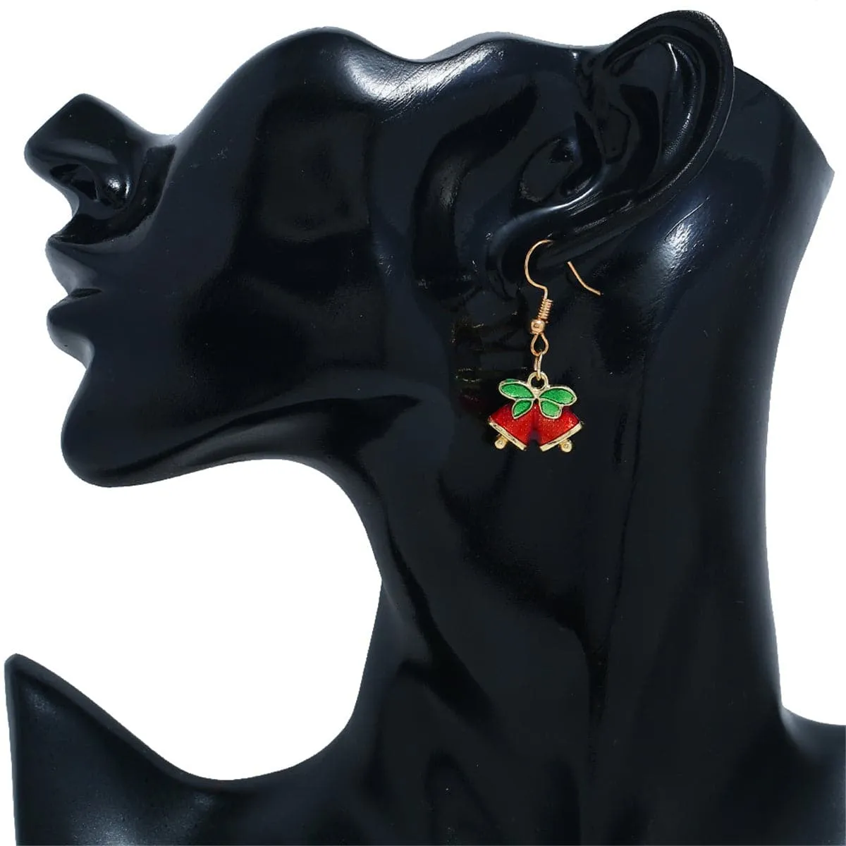 Red & 18K Gold-Plated Bell With Bow Drop Earrings