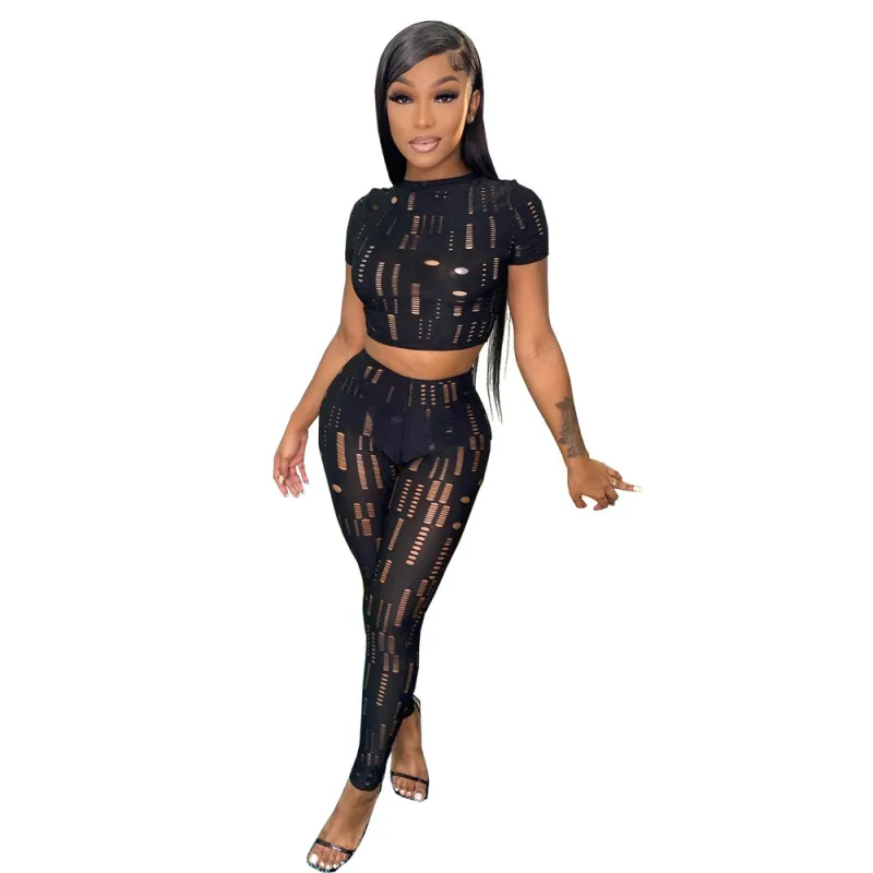 Ripped Crop Top & Pencil Pants Set
