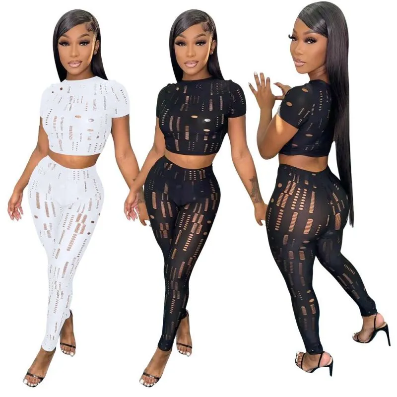 Ripped Crop Top & Pencil Pants Set