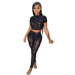 Ripped Crop Top & Pencil Pants Set