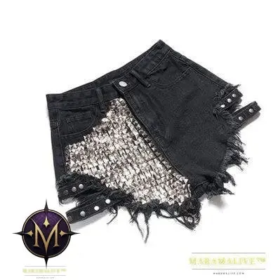Studded denim shorts with loose high waist
