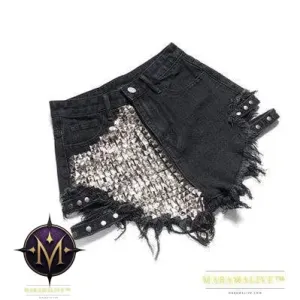 Studded denim shorts with loose high waist