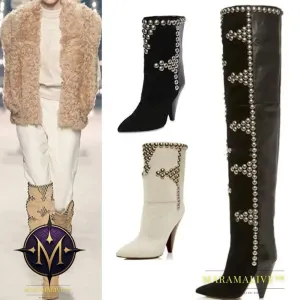 Studded Wedge Heel Point Toe Over-the-knee Boots
