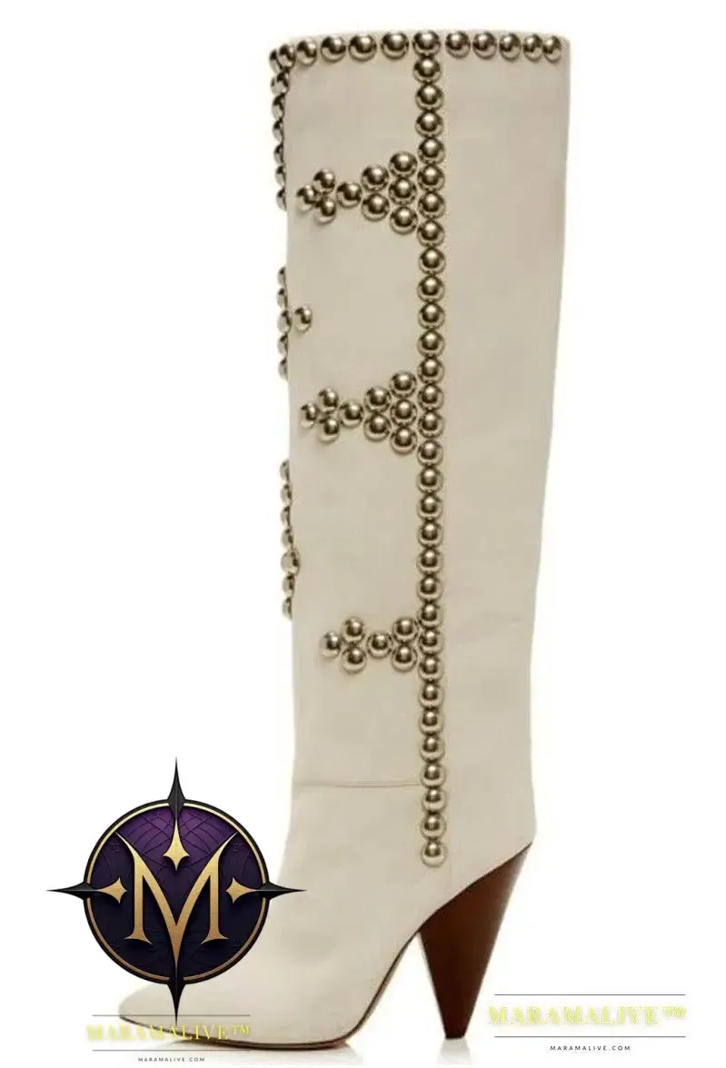 Studded Wedge Heel Point Toe Over-the-knee Boots