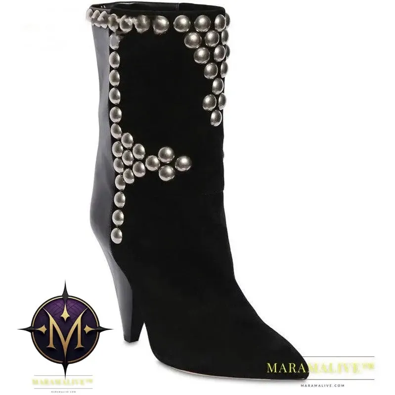 Studded Wedge Heel Point Toe Over-the-knee Boots