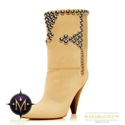 Studded Wedge Heel Point Toe Over-the-knee Boots