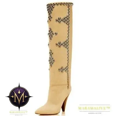 Studded Wedge Heel Point Toe Over-the-knee Boots