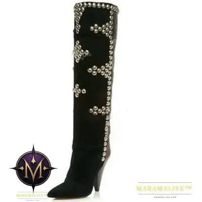 Studded Wedge Heel Point Toe Over-the-knee Boots