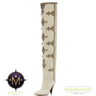 Studded Wedge Heel Point Toe Over-the-knee Boots