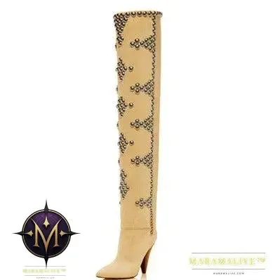 Studded Wedge Heel Point Toe Over-the-knee Boots