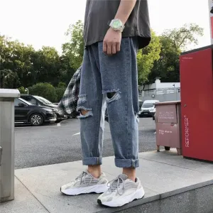 TravelFlex Herren Sommerjeans mit Löchern und Neun-Punkte-Länge