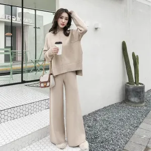 Winter Tracksuit 2 Piece Pant Suits For Women Knitted Long Sleeve Two Piece Set Top And Pants Women Suit Outwear Korean