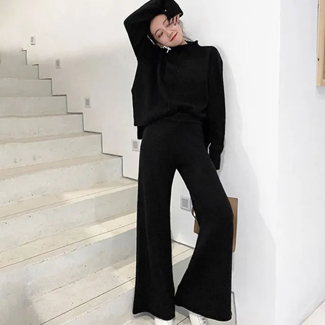 Winter Tracksuit 2 Piece Pant Suits For Women Knitted Long Sleeve Two Piece Set Top And Pants Women Suit Outwear Korean