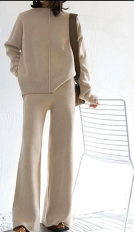 Winter Tracksuit 2 Piece Pant Suits For Women Knitted Long Sleeve Two Piece Set Top And Pants Women Suit Outwear Korean