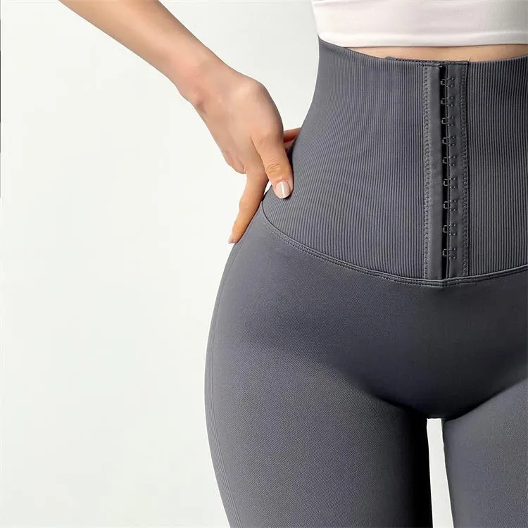 Women High Waist Tummy Control Anti Squatting Belt Elastic Seamless Corset Women Yoga Shorts Running Sexy Breasted Shorts