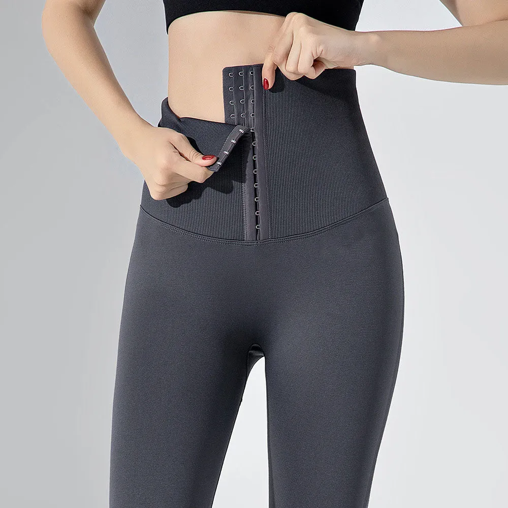Women High Waist Tummy Control Anti Squatting Belt Elastic Seamless Corset Women Yoga Shorts Running Sexy Breasted Shorts