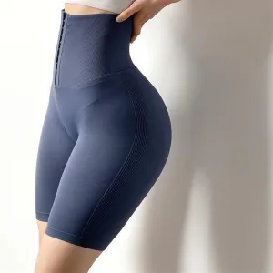 Women High Waist Tummy Control Anti Squatting Belt Elastic Seamless Corset Women Yoga Shorts Running Sexy Breasted Shorts