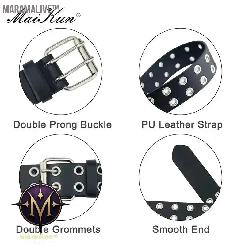 Women Punk Goth Belts Brand Leather Women Grunge Belt Halloween Double Pin Buckle Female Belt for Jeans Streetwear