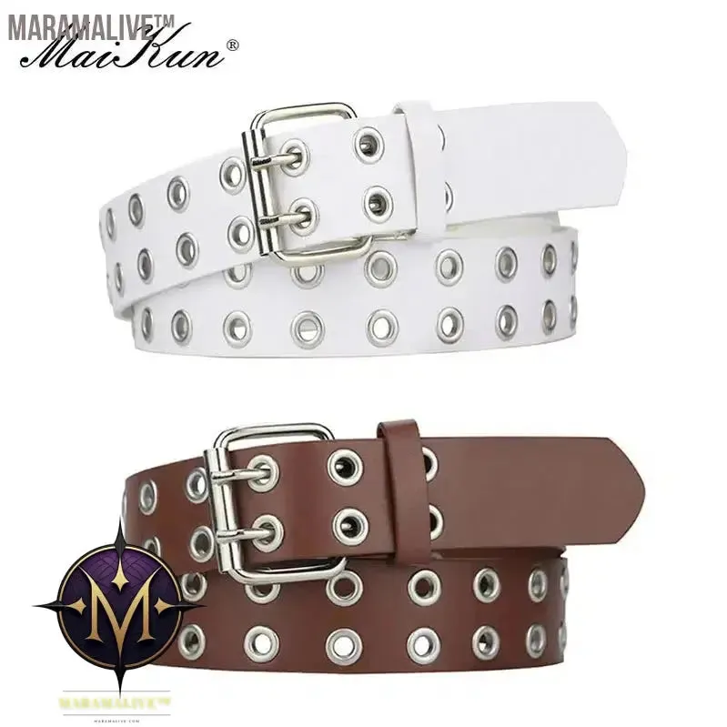 Women Punk Goth Belts Brand Leather Women Grunge Belt Halloween Double Pin Buckle Female Belt for Jeans Streetwear