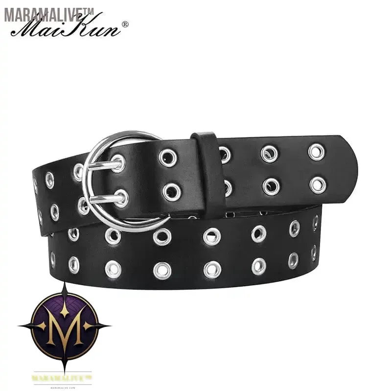 Women Punk Goth Belts Brand Leather Women Grunge Belt Halloween Double Pin Buckle Female Belt for Jeans Streetwear