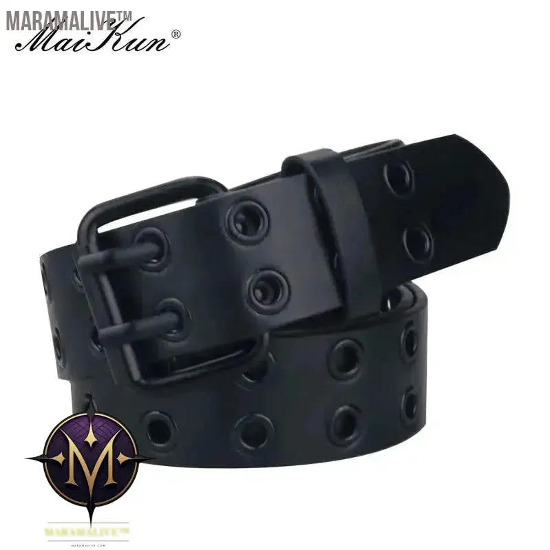 Women Punk Goth Belts Brand Leather Women Grunge Belt Halloween Double Pin Buckle Female Belt for Jeans Streetwear