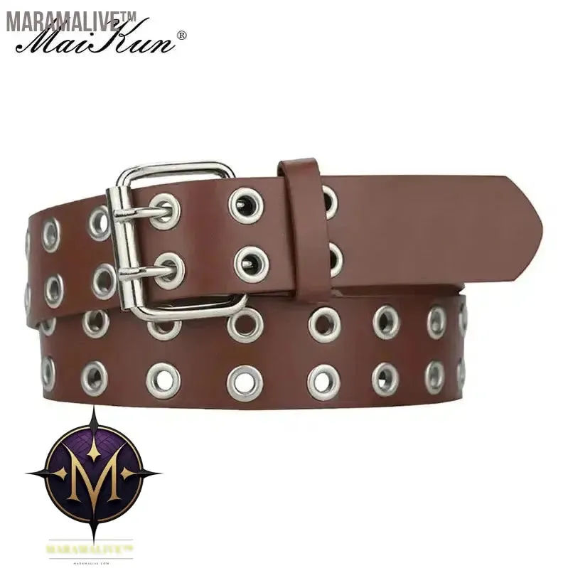 Women Punk Goth Belts Brand Leather Women Grunge Belt Halloween Double Pin Buckle Female Belt for Jeans Streetwear