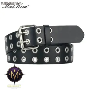 Women Punk Goth Belts Brand Leather Women Grunge Belt Halloween Double Pin Buckle Female Belt for Jeans Streetwear