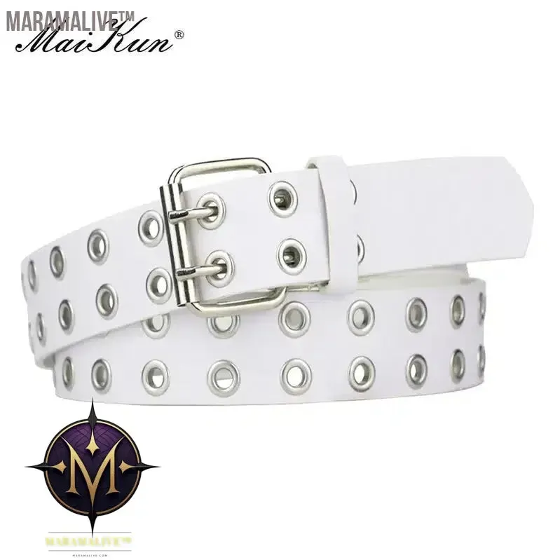 Women Punk Goth Belts Brand Leather Women Grunge Belt Halloween Double Pin Buckle Female Belt for Jeans Streetwear