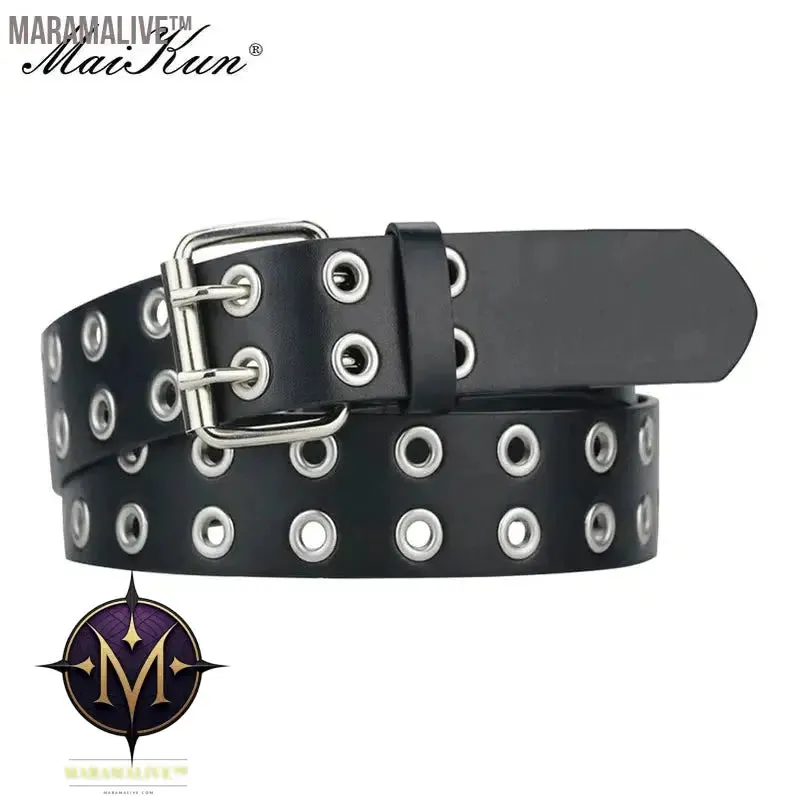 Women Punk Goth Belts Brand Leather Women Grunge Belt Halloween Double Pin Buckle Female Belt for Jeans Streetwear