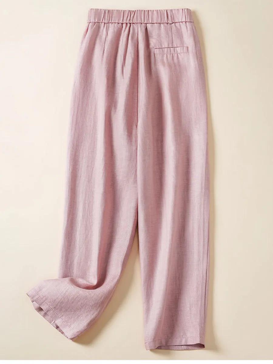 Women's Jacquard PatternTencel and Linen Casual Pants