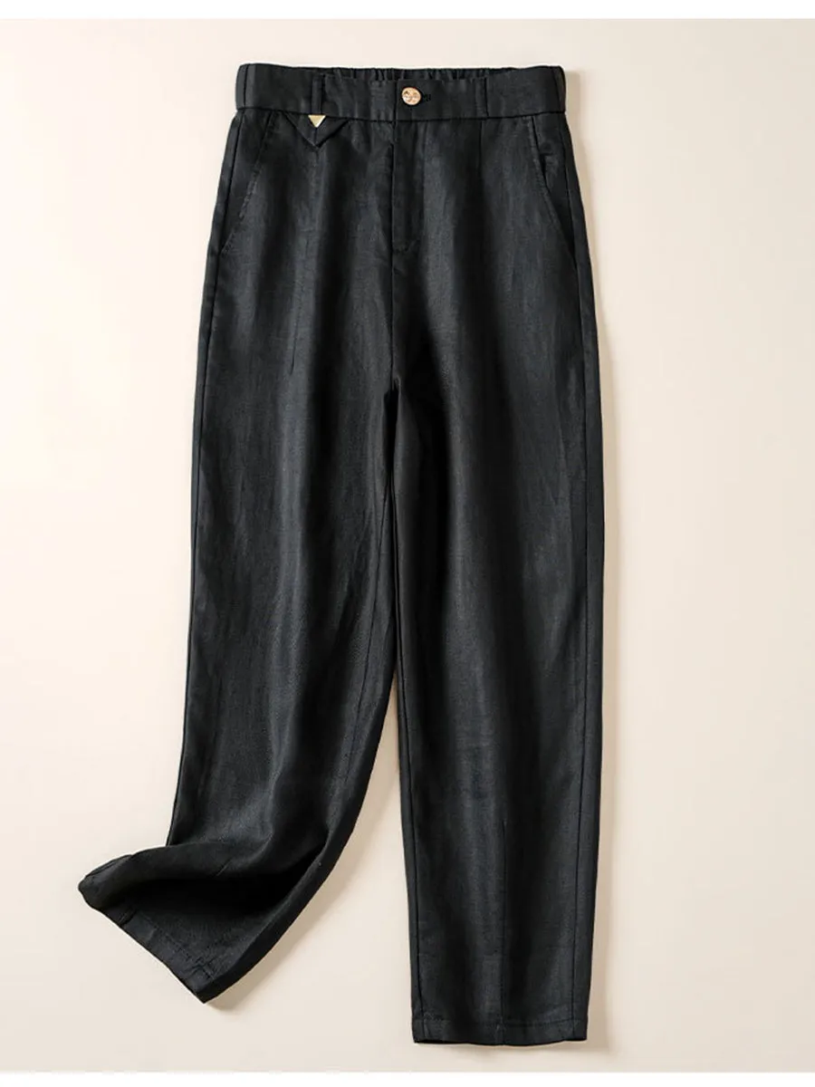 Women's Jacquard PatternTencel and Linen Casual Pants