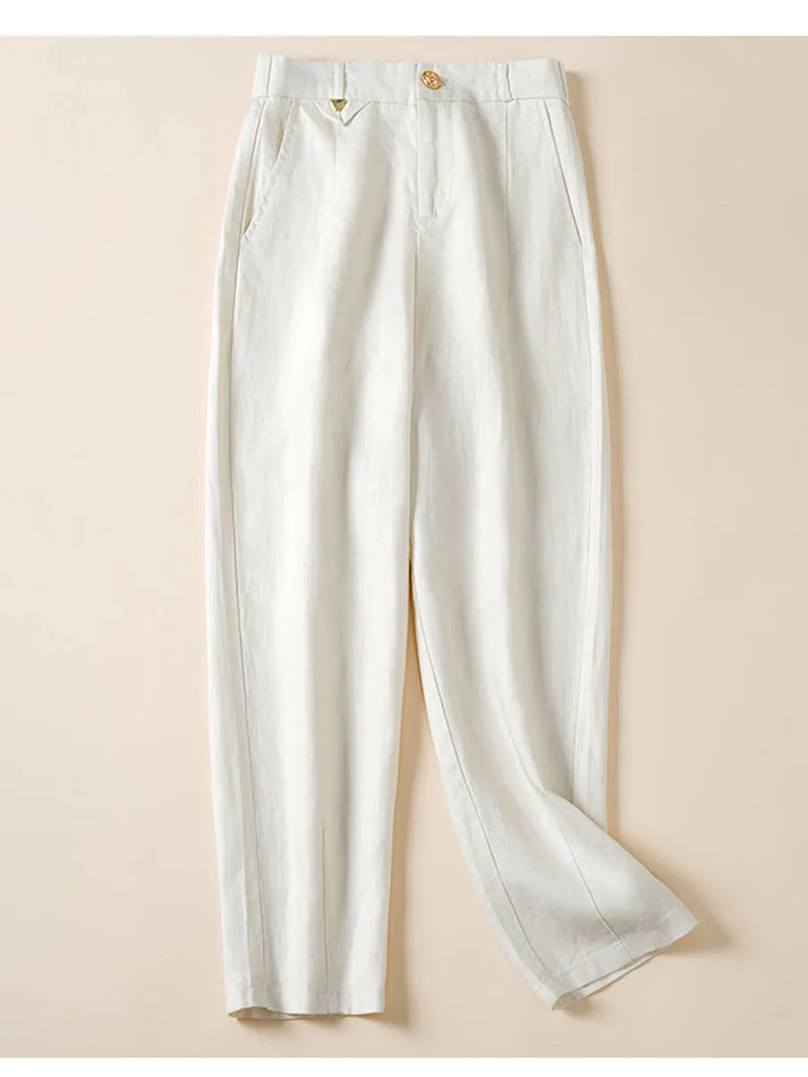 Women's Jacquard PatternTencel and Linen Casual Pants